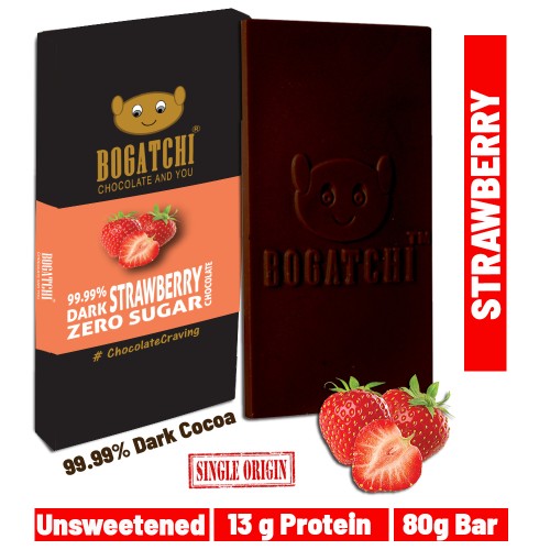 Vegan Dark Chocolate STRAWBERRY | 99.99% Dark | Gluten FREE, 80 gm